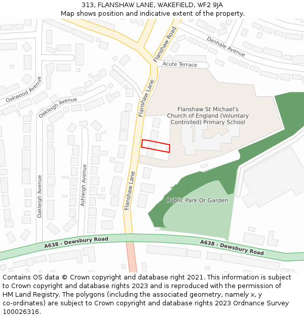 313, FLANSHAW LANE, WAKEFIELD, WF2 9JA: Location map and indicative extent of plot