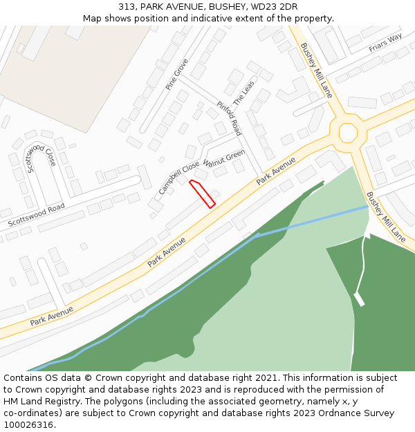 313, PARK AVENUE, BUSHEY, WD23 2DR: Location map and indicative extent of plot