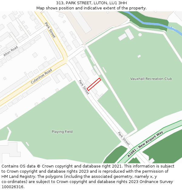 313, PARK STREET, LUTON, LU1 3HH: Location map and indicative extent of plot