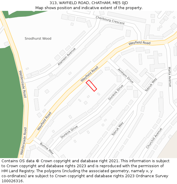 313, WAYFIELD ROAD, CHATHAM, ME5 0JD: Location map and indicative extent of plot