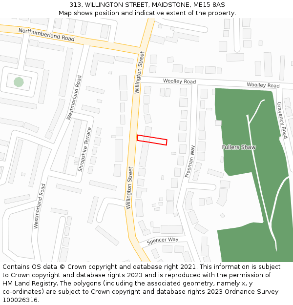 313, WILLINGTON STREET, MAIDSTONE, ME15 8AS: Location map and indicative extent of plot