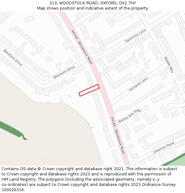 313, WOODSTOCK ROAD, OXFORD, OX2 7NY: Location map and indicative extent of plot