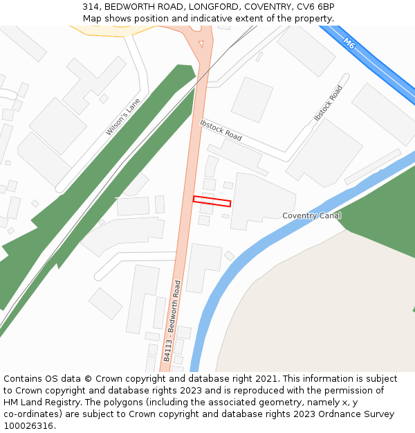 314, BEDWORTH ROAD, LONGFORD, COVENTRY, CV6 6BP: Location map and indicative extent of plot