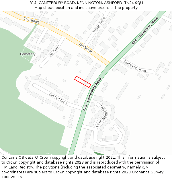 314, CANTERBURY ROAD, KENNINGTON, ASHFORD, TN24 9QU: Location map and indicative extent of plot