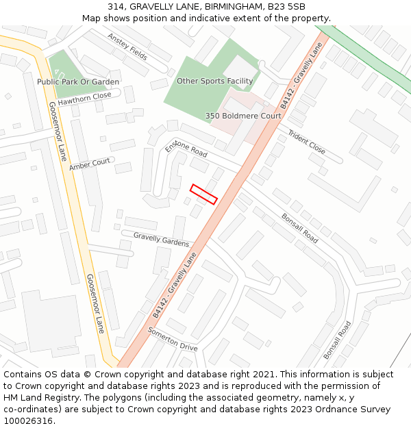 314, GRAVELLY LANE, BIRMINGHAM, B23 5SB: Location map and indicative extent of plot