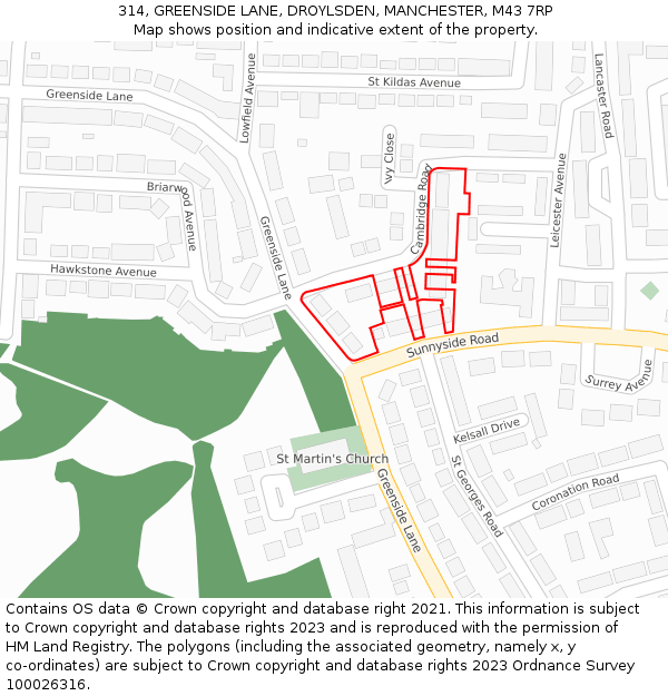 314, GREENSIDE LANE, DROYLSDEN, MANCHESTER, M43 7RP: Location map and indicative extent of plot