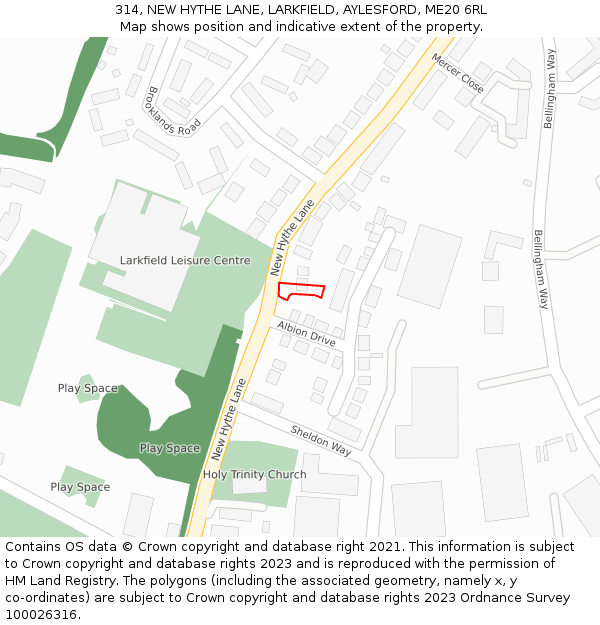 314, NEW HYTHE LANE, LARKFIELD, AYLESFORD, ME20 6RL: Location map and indicative extent of plot