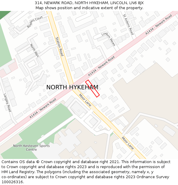 314, NEWARK ROAD, NORTH HYKEHAM, LINCOLN, LN6 8JX: Location map and indicative extent of plot