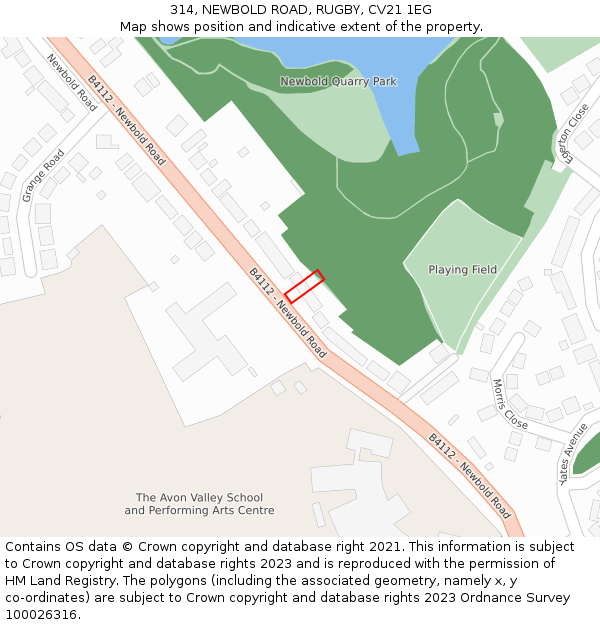 314, NEWBOLD ROAD, RUGBY, CV21 1EG: Location map and indicative extent of plot