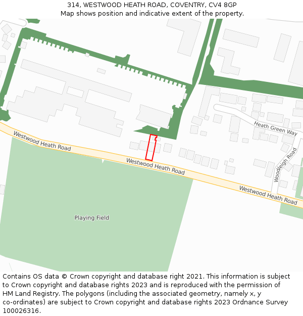 314, WESTWOOD HEATH ROAD, COVENTRY, CV4 8GP: Location map and indicative extent of plot