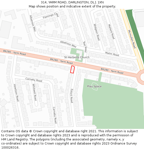 314, YARM ROAD, DARLINGTON, DL1 1XN: Location map and indicative extent of plot