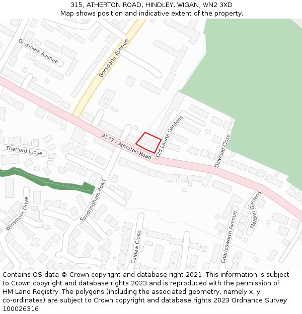 315, ATHERTON ROAD, HINDLEY, WIGAN, WN2 3XD: Location map and indicative extent of plot