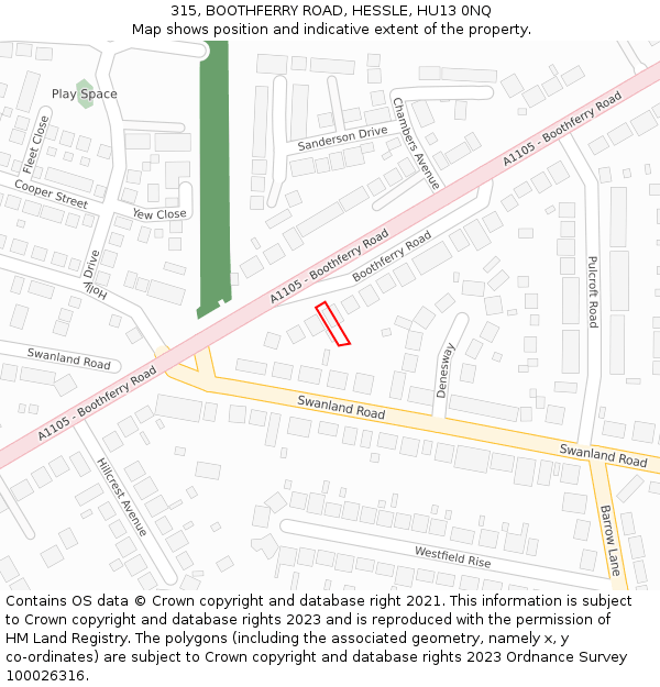 315, BOOTHFERRY ROAD, HESSLE, HU13 0NQ: Location map and indicative extent of plot