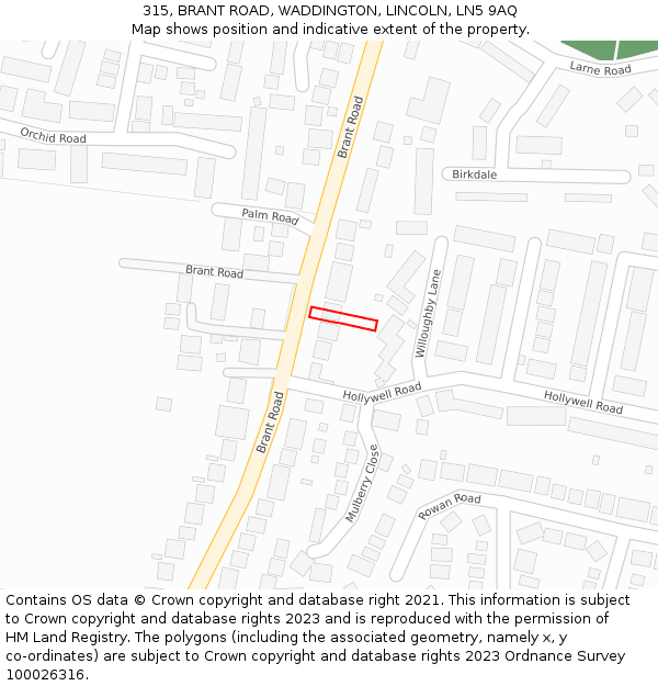 315, BRANT ROAD, WADDINGTON, LINCOLN, LN5 9AQ: Location map and indicative extent of plot