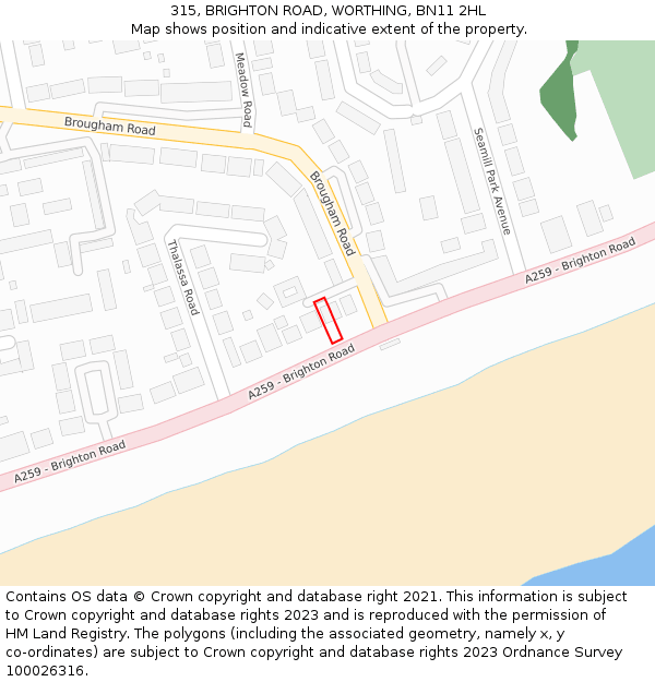 315, BRIGHTON ROAD, WORTHING, BN11 2HL: Location map and indicative extent of plot