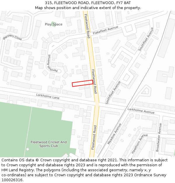 315, FLEETWOOD ROAD, FLEETWOOD, FY7 8AT: Location map and indicative extent of plot