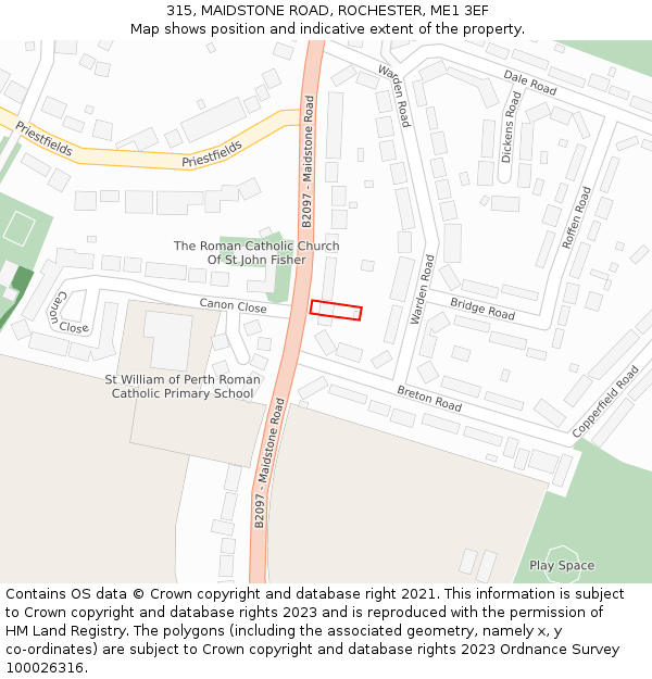 315, MAIDSTONE ROAD, ROCHESTER, ME1 3EF: Location map and indicative extent of plot
