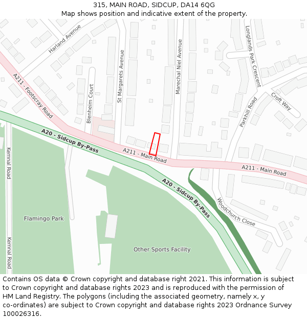 315, MAIN ROAD, SIDCUP, DA14 6QG: Location map and indicative extent of plot