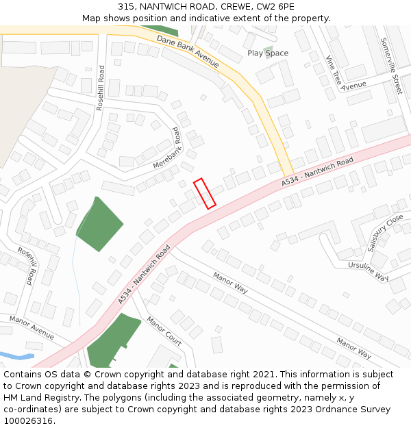 315, NANTWICH ROAD, CREWE, CW2 6PE: Location map and indicative extent of plot