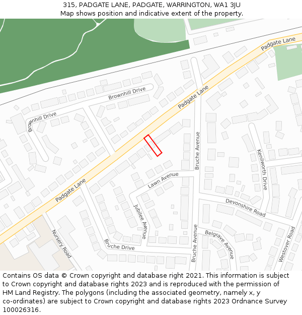 315, PADGATE LANE, PADGATE, WARRINGTON, WA1 3JU: Location map and indicative extent of plot