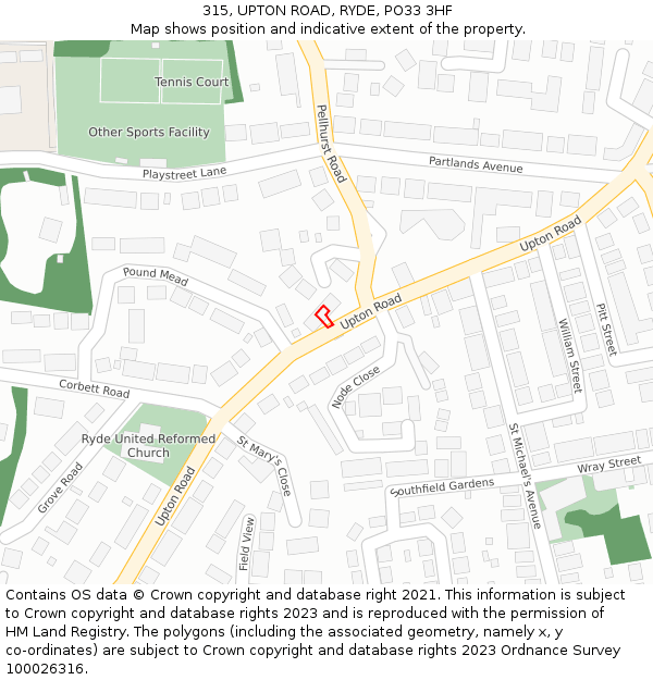 315, UPTON ROAD, RYDE, PO33 3HF: Location map and indicative extent of plot