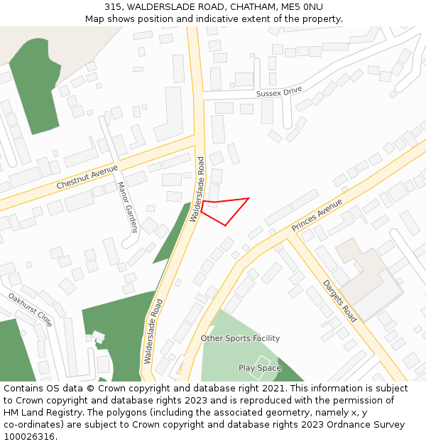 315, WALDERSLADE ROAD, CHATHAM, ME5 0NU: Location map and indicative extent of plot