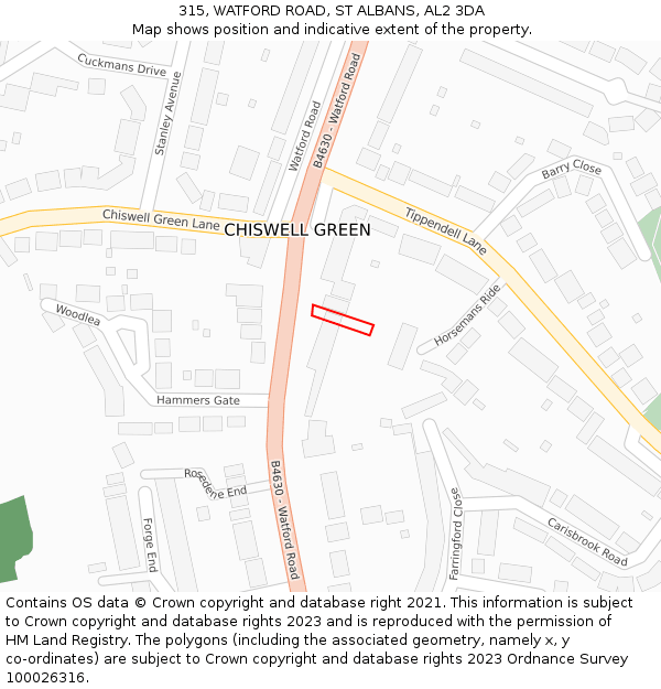 315, WATFORD ROAD, ST ALBANS, AL2 3DA: Location map and indicative extent of plot