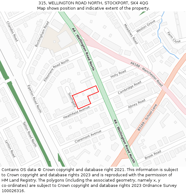 315, WELLINGTON ROAD NORTH, STOCKPORT, SK4 4QG: Location map and indicative extent of plot