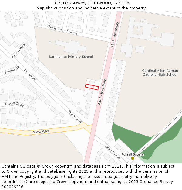 316, BROADWAY, FLEETWOOD, FY7 8BA: Location map and indicative extent of plot