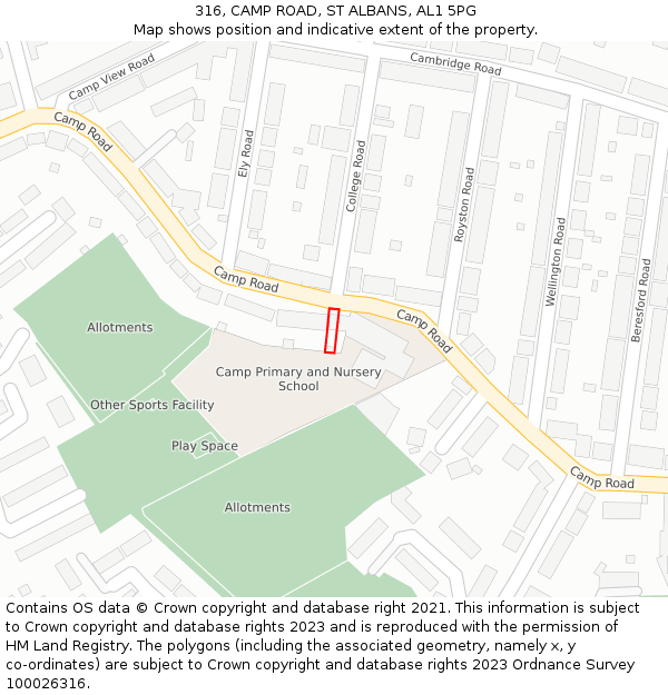 316, CAMP ROAD, ST ALBANS, AL1 5PG: Location map and indicative extent of plot