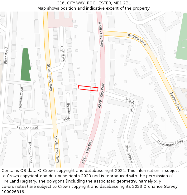 316, CITY WAY, ROCHESTER, ME1 2BL: Location map and indicative extent of plot