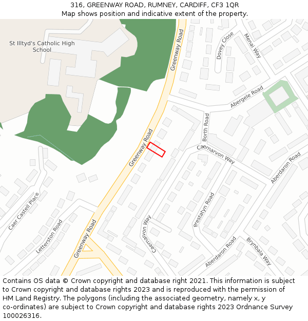 316, GREENWAY ROAD, RUMNEY, CARDIFF, CF3 1QR: Location map and indicative extent of plot