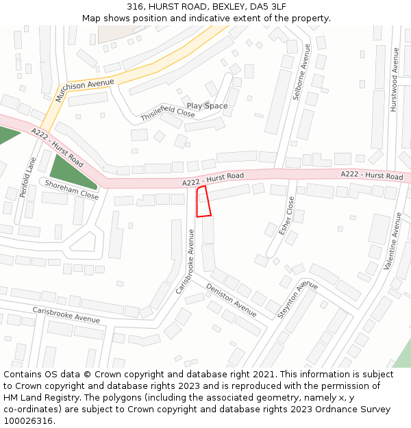 316, HURST ROAD, BEXLEY, DA5 3LF: Location map and indicative extent of plot