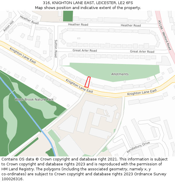 316, KNIGHTON LANE EAST, LEICESTER, LE2 6FS: Location map and indicative extent of plot