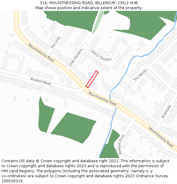 316, MOUNTNESSING ROAD, BILLERICAY, CM12 0HB: Location map and indicative extent of plot