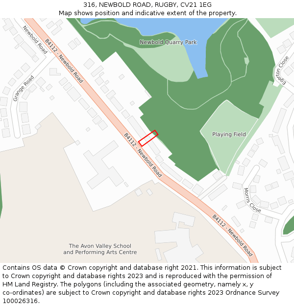 316, NEWBOLD ROAD, RUGBY, CV21 1EG: Location map and indicative extent of plot