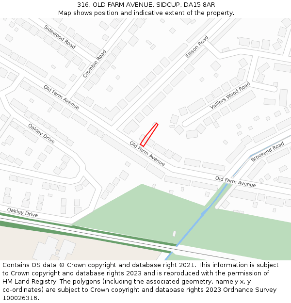 316, OLD FARM AVENUE, SIDCUP, DA15 8AR: Location map and indicative extent of plot