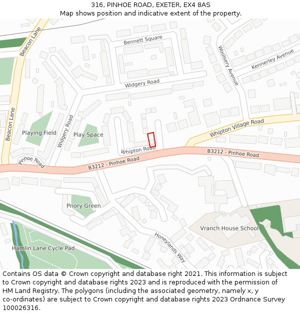 316, PINHOE ROAD, EXETER, EX4 8AS: Location map and indicative extent of plot