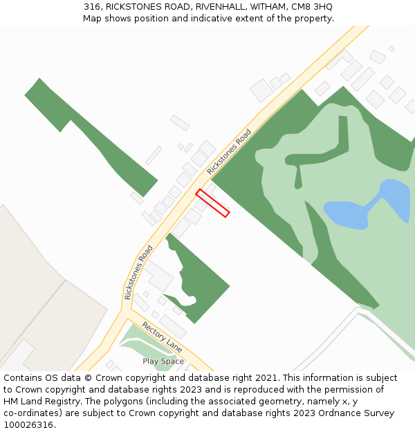 316, RICKSTONES ROAD, RIVENHALL, WITHAM, CM8 3HQ: Location map and indicative extent of plot