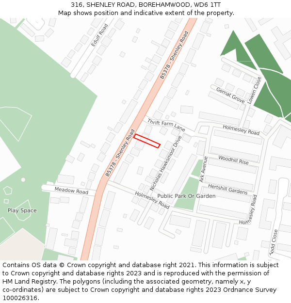 316, SHENLEY ROAD, BOREHAMWOOD, WD6 1TT: Location map and indicative extent of plot