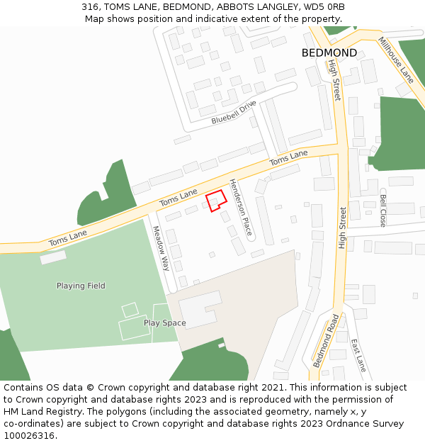 316, TOMS LANE, BEDMOND, ABBOTS LANGLEY, WD5 0RB: Location map and indicative extent of plot