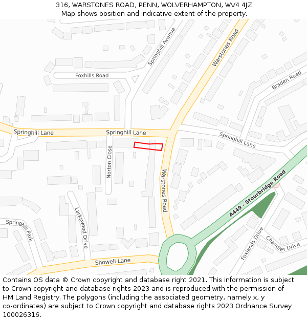 316, WARSTONES ROAD, PENN, WOLVERHAMPTON, WV4 4JZ: Location map and indicative extent of plot