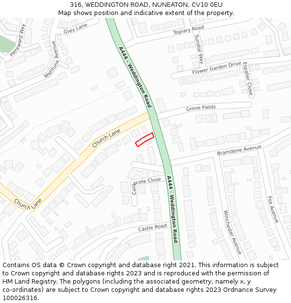 316, WEDDINGTON ROAD, NUNEATON, CV10 0EU: Location map and indicative extent of plot