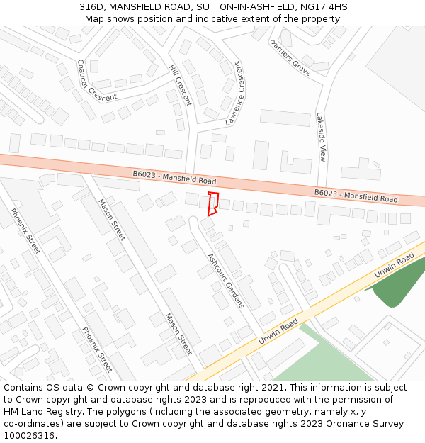 316D, MANSFIELD ROAD, SUTTON-IN-ASHFIELD, NG17 4HS: Location map and indicative extent of plot