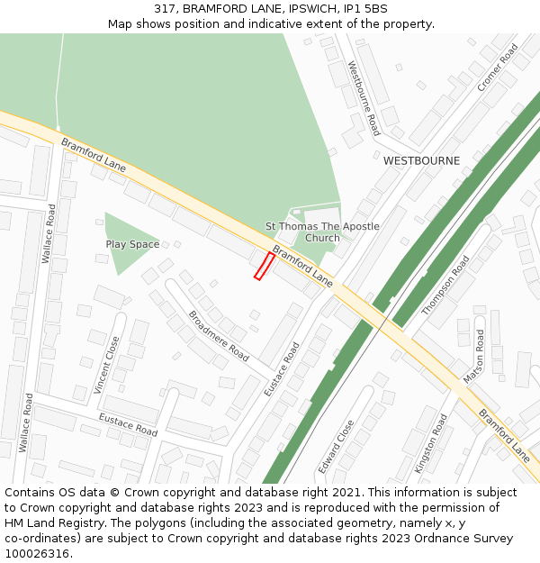 317, BRAMFORD LANE, IPSWICH, IP1 5BS: Location map and indicative extent of plot