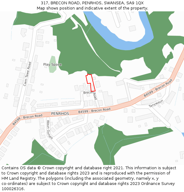 317, BRECON ROAD, PENRHOS, SWANSEA, SA9 1QX: Location map and indicative extent of plot