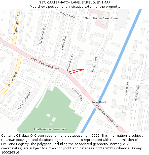317, CARTERHATCH LANE, ENFIELD, EN1 4AP: Location map and indicative extent of plot