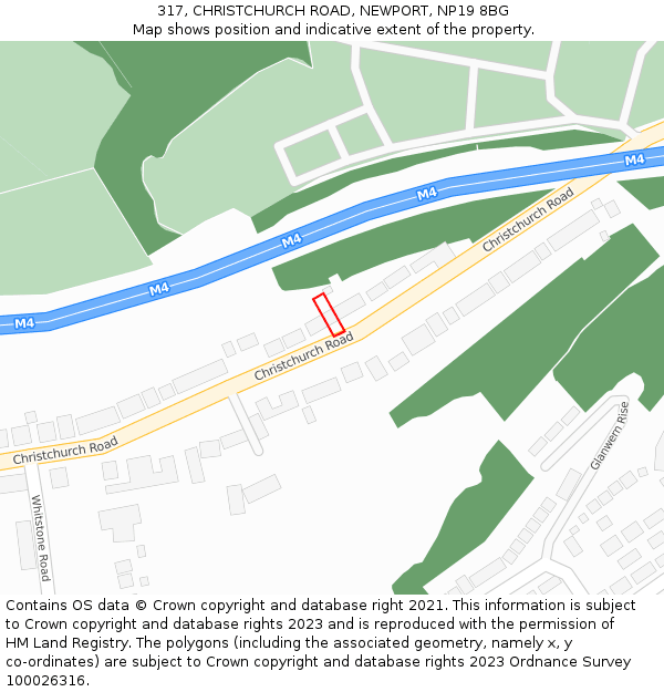 317, CHRISTCHURCH ROAD, NEWPORT, NP19 8BG: Location map and indicative extent of plot