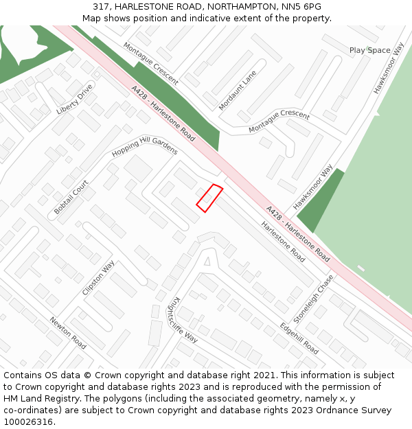 317, HARLESTONE ROAD, NORTHAMPTON, NN5 6PG: Location map and indicative extent of plot