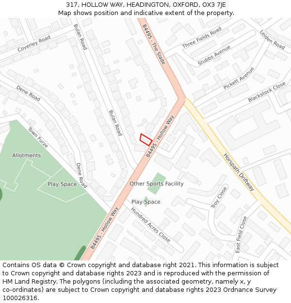 317, HOLLOW WAY, HEADINGTON, OXFORD, OX3 7JE: Location map and indicative extent of plot